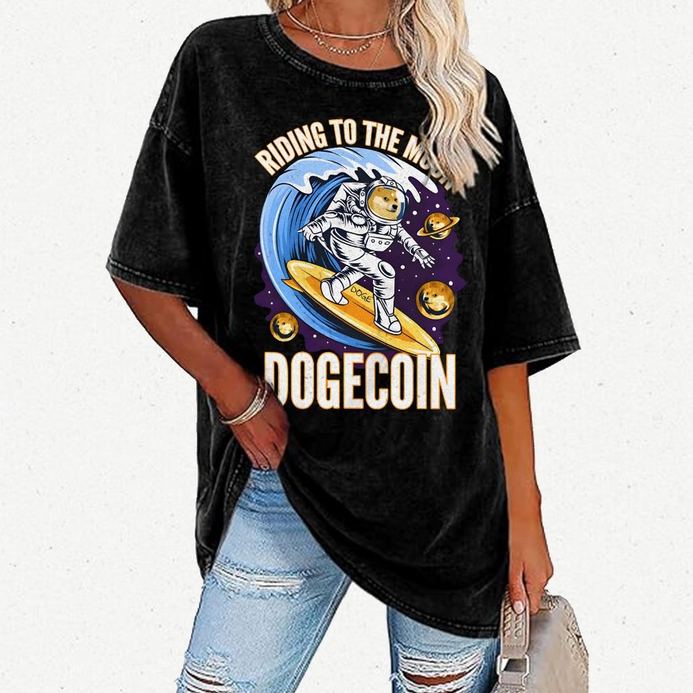 Riding To The Moon Dogecoin DOGE Vintage Distressed T-shirt