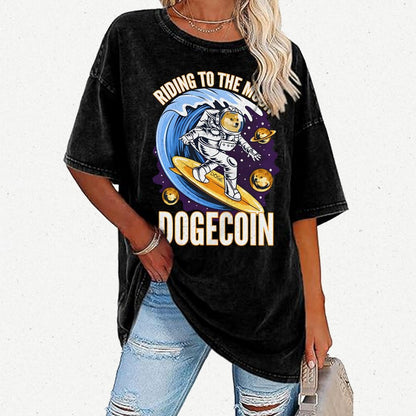 Riding To The Moon Dogecoin DOGE Vintage Distressed T-shirt