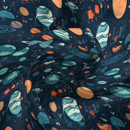 Space Planet Rocket Art Print Geek Long Sleeve Pajama Set