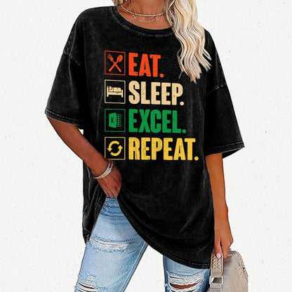 Eat Sleep Excel Repeat Funny Excel Vintage Distressed T-shirt