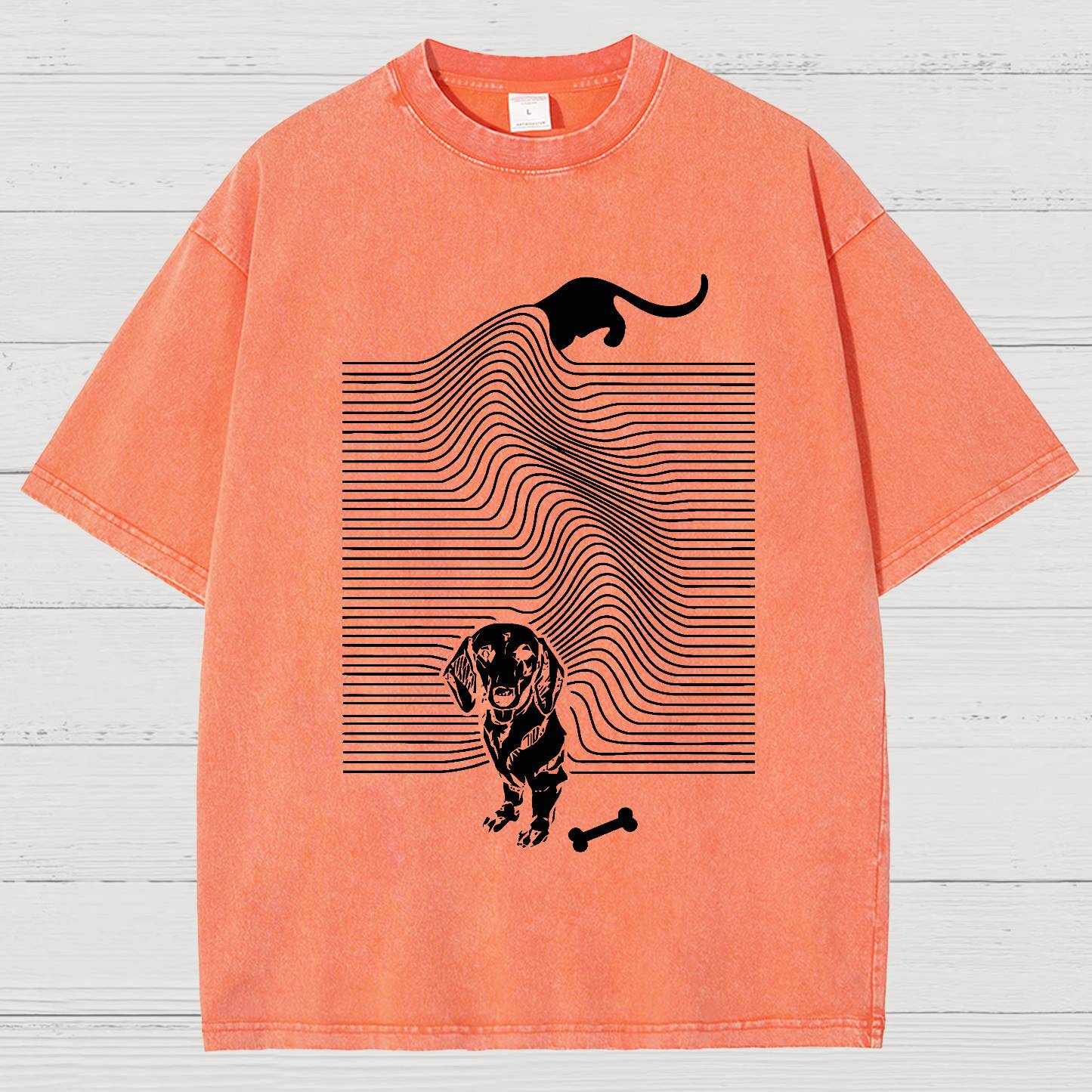 Funny Line Dog Vintage Distressed T-shirt