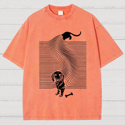 Funny Line Dog Vintage Distressed T-shirt