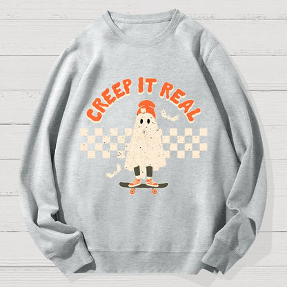Creep it Real Vintage Ghost Halloween Geek Cotton Sweatshirt