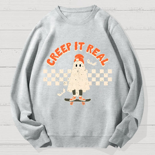 Creep it Real Vintage Ghost Halloween Geek Cotton Sweatshirt