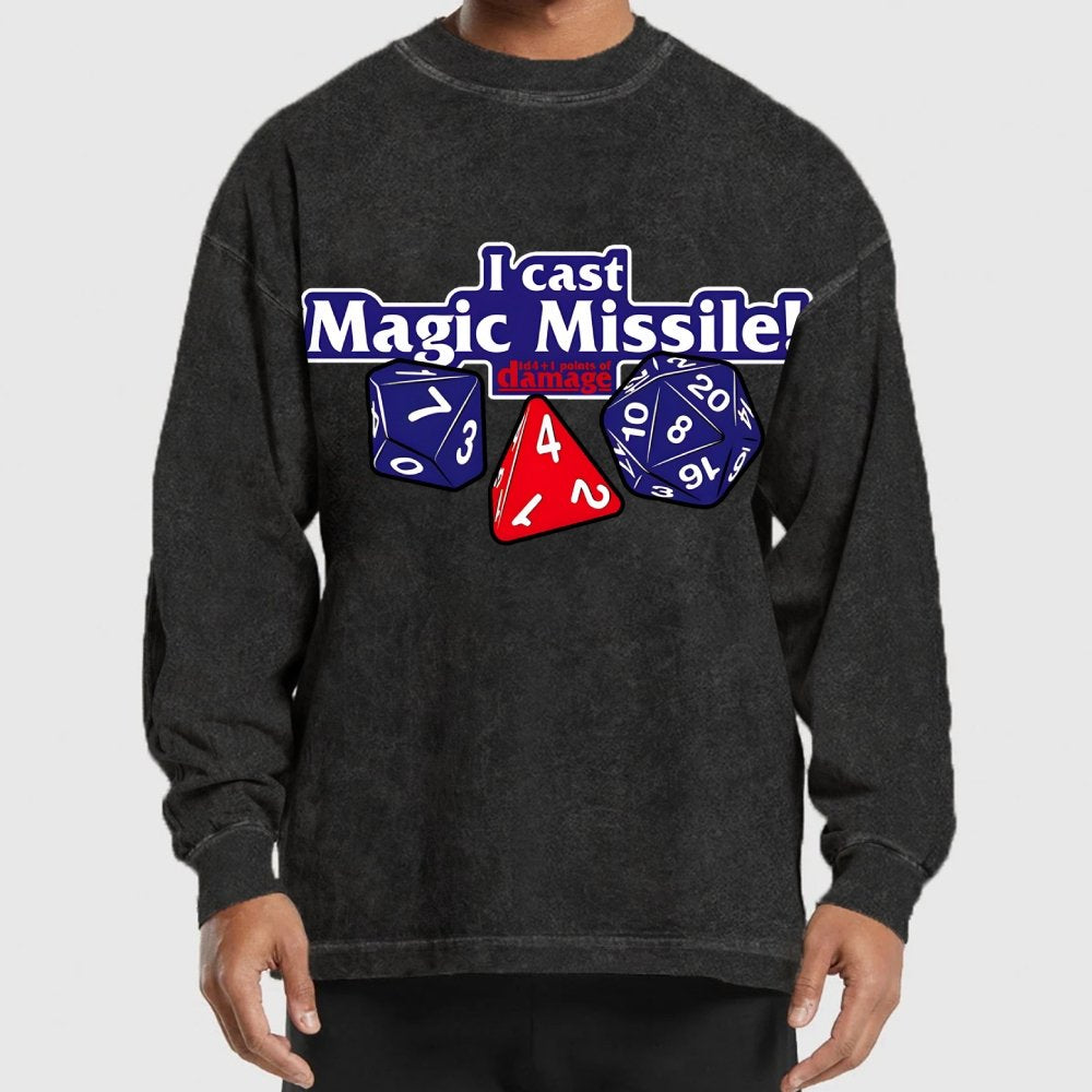I Cast Magic Missile Washed Long Sleeve Tee