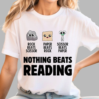 Nothing Beats Reading Librarian Book Bookworm Geek T-Shirt
