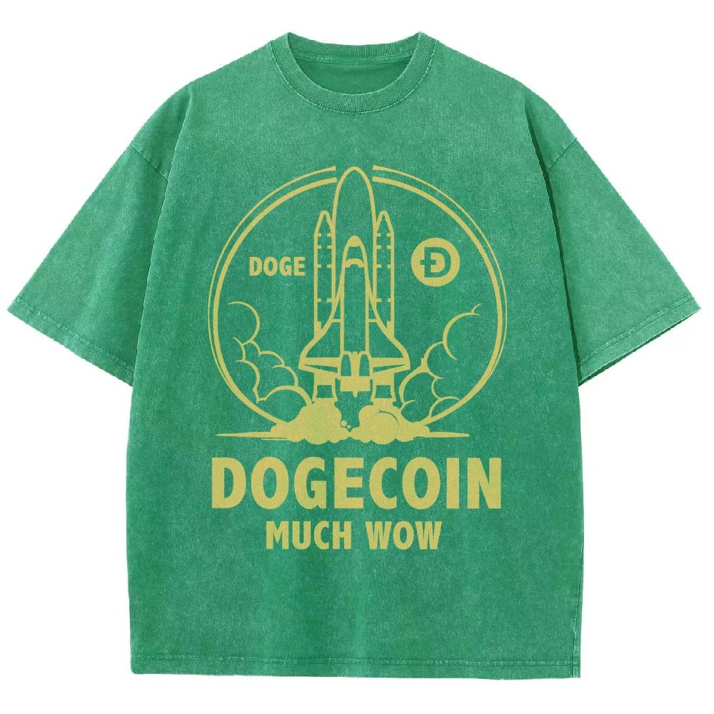 Dogecoin Rocket Ship Much Wow Meme Joke Funny Crypto Currency Elon Musk DOGE Vintage Distressed T-shirt