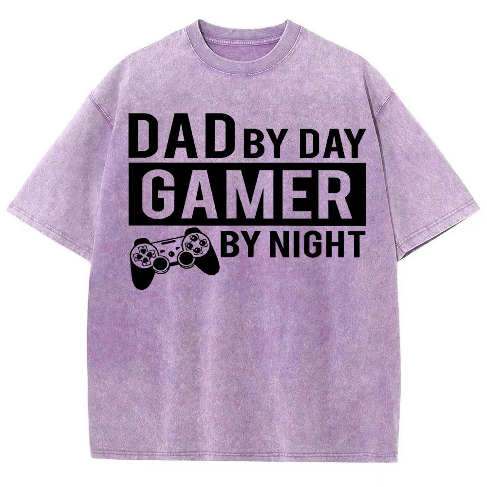 Dad By Day Gamer By Night Vintage Distressed T-shirt