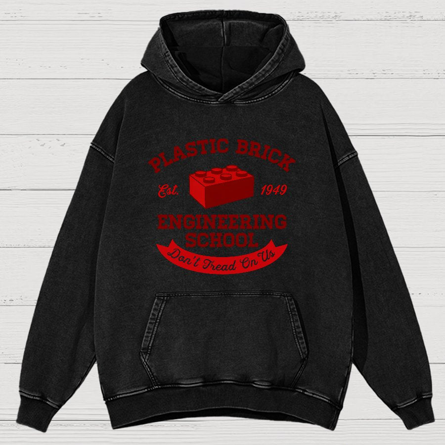 Plastic Brick Engineering School Vintage Distressed Hoodie