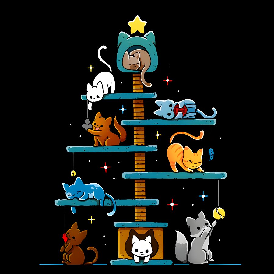 Christmas House Tree Cats Geek T-Shirt
