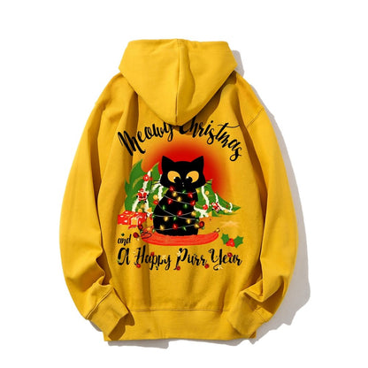 Happy Purr Year Printed Back Unisex Cotton Hoodie