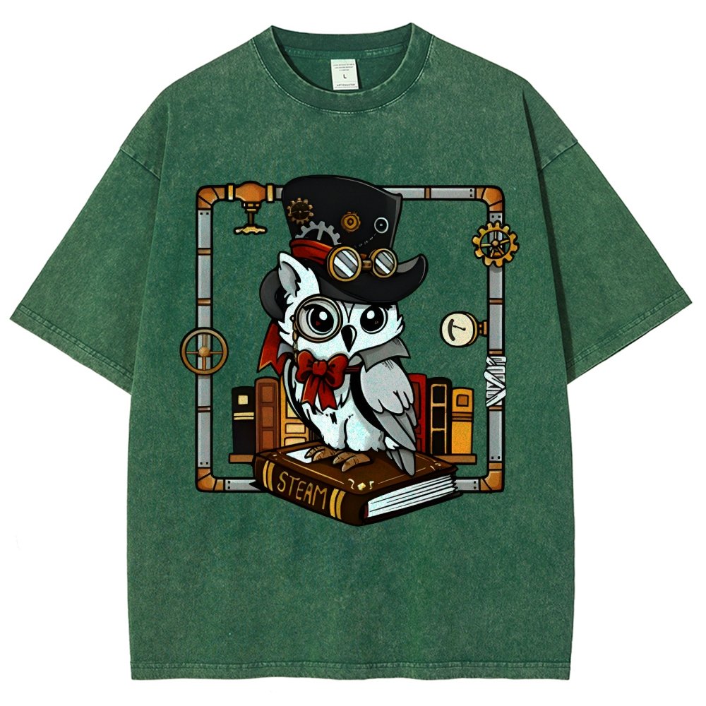Steampunk Owl Vintage Distressed T-shirt