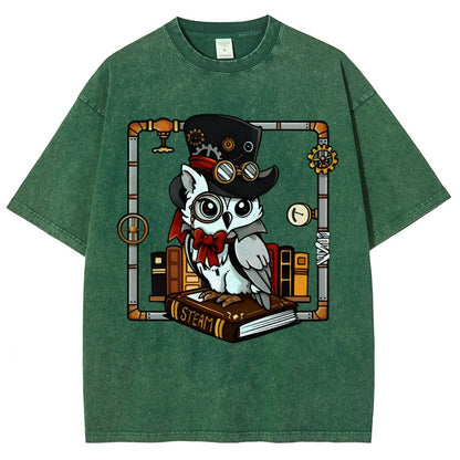 Steampunk Owl Vintage Distressed T-shirt