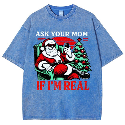 Ask Your Mom Funny Santa Vintage Distressed T-shirt