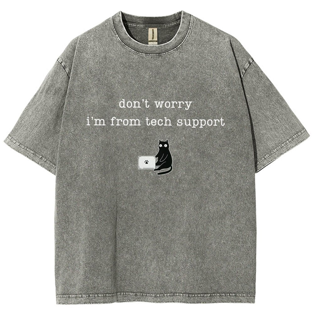 Don't Worry I'm From Tech Support Cat Vintage Distressed T-shirt