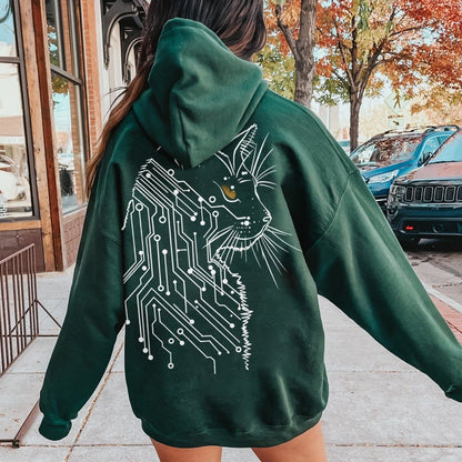 Cat Printed Back Cotton Hoodie