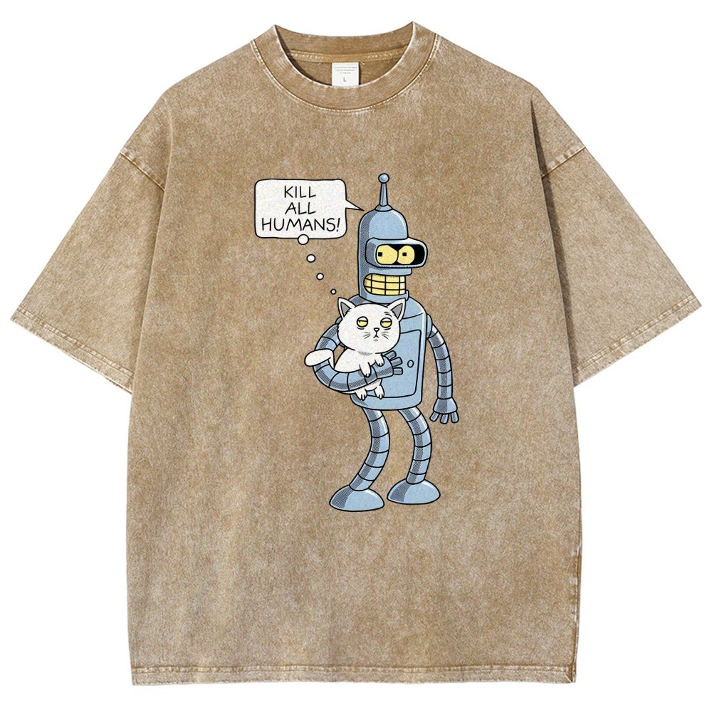 Kill All Humans! Catender Vintage Distressed T-shirt