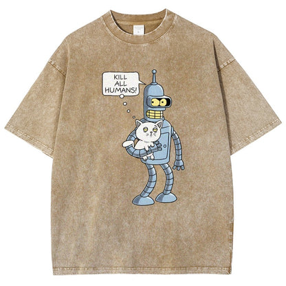 Kill All Humans! Catender Vintage Distressed T-shirt