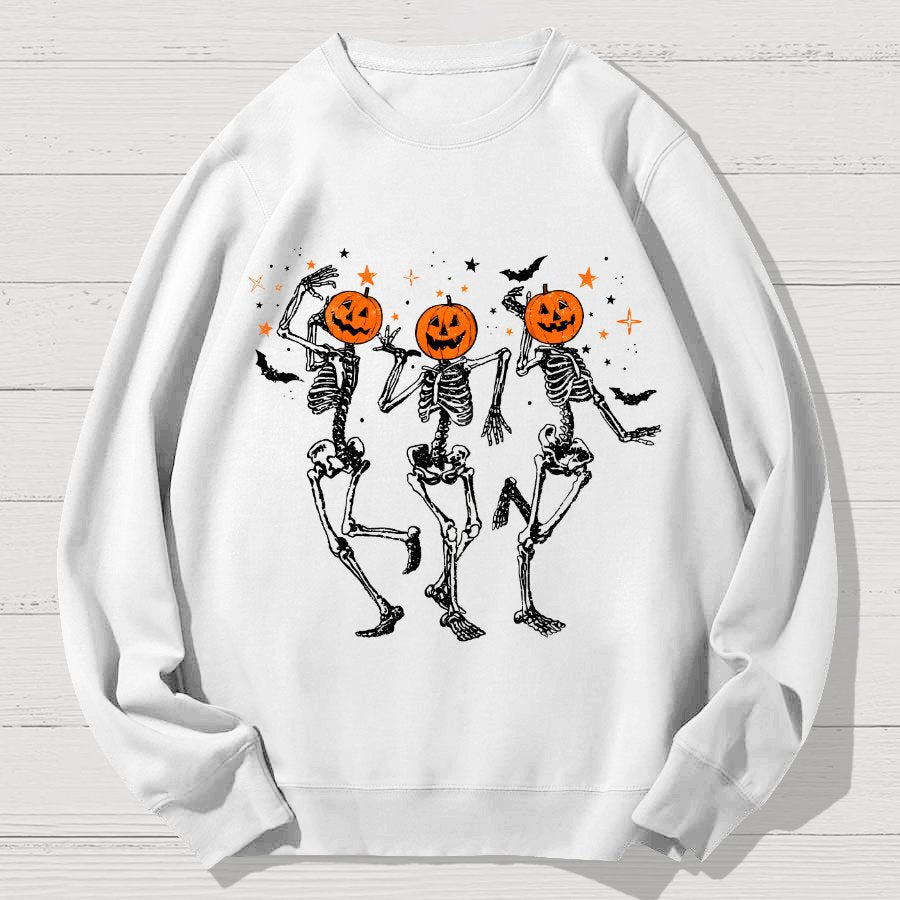 Dancing Skeleton Pumpkin Halloween Geek Cotton Sweatshirt