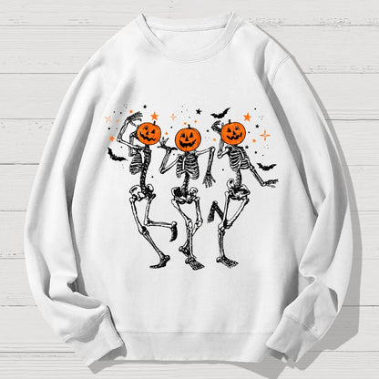 Dancing Skeleton Pumpkin Halloween Geek Cotton Sweatshirt