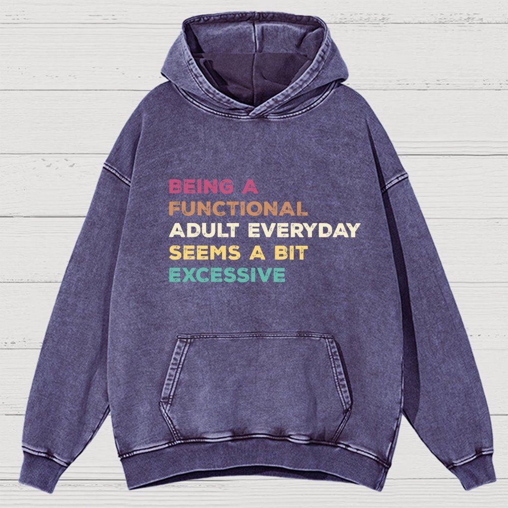 Being A Functional Adult Everyday Seems A Bit Excessive Adult Humor Vintage Distressed Hoodie