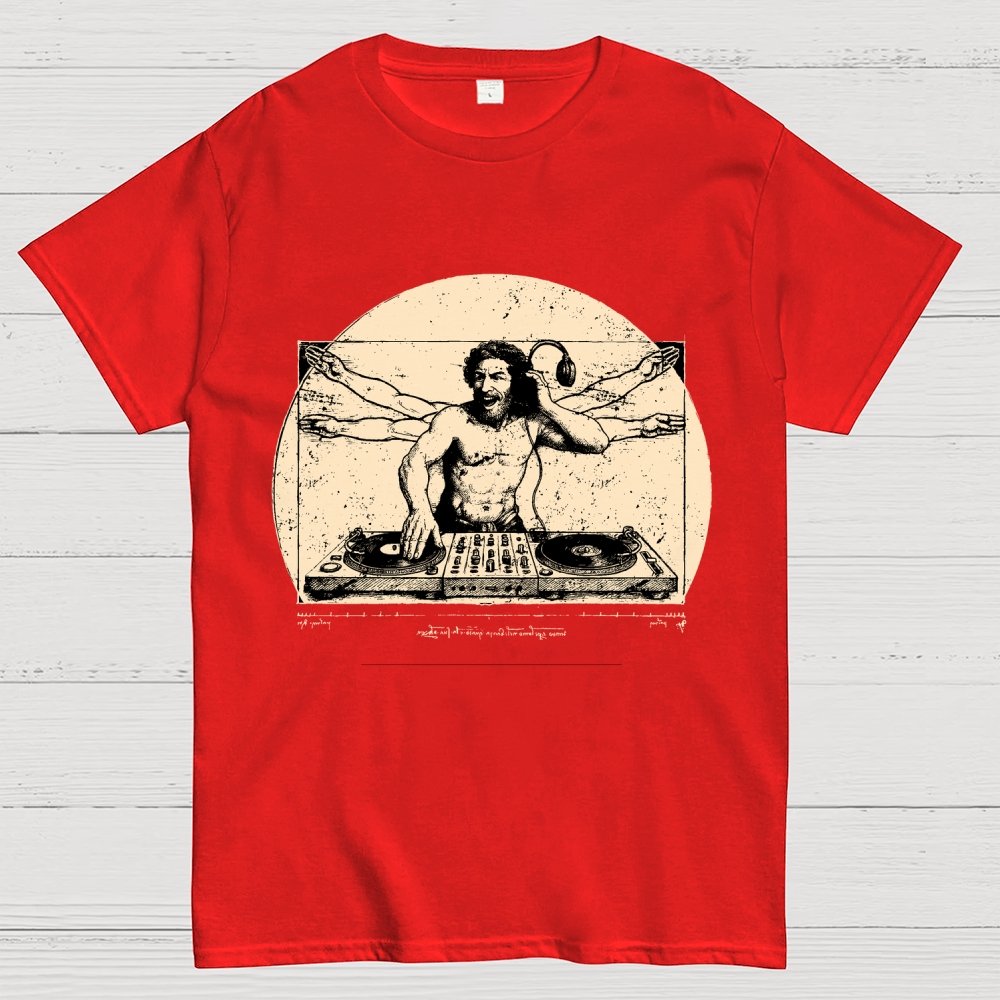 Vitruvian DJ T-Shirt  Funny Da Vinci Music Mashup Unisex Geek T-Shirt