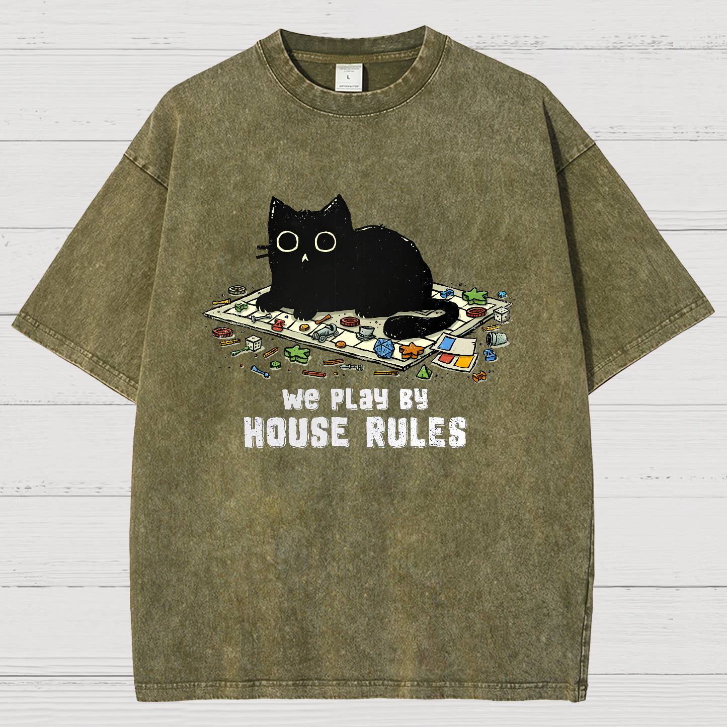 We Play By House Rules Funny Cat Vintage Distressed T-shirt