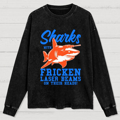 Sharks With Laser Beams Washed Long Sleeve Tee