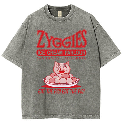 Eat the Pig at Sunny Ice Cream Parlour Ringer Vintage Distressed T-shirt