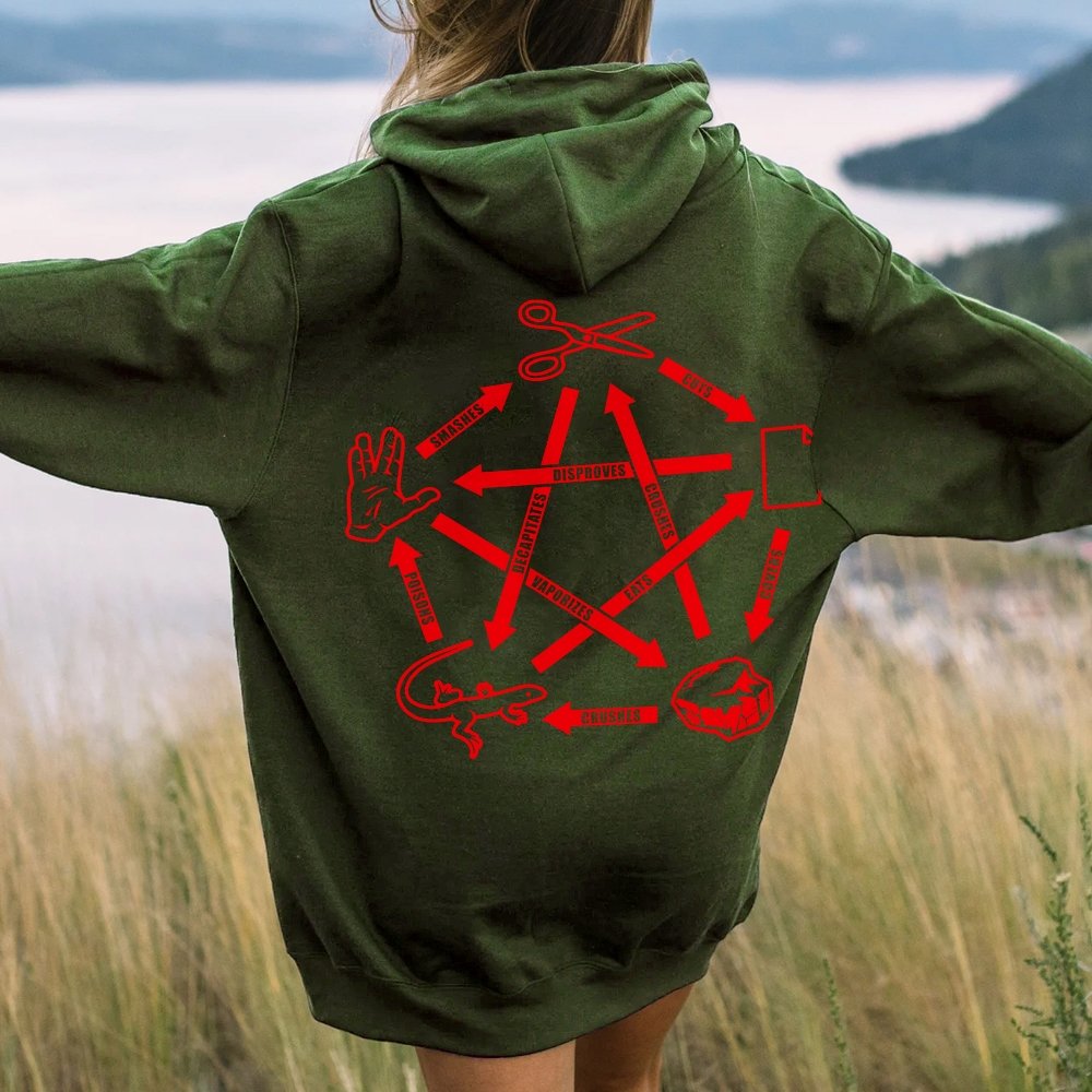 Rock Paper Scissors Spock Printed Back Unisex Cotton Hoodie