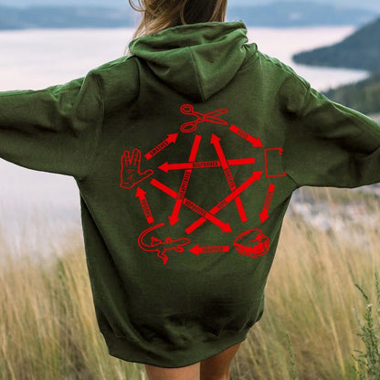Rock Paper Scissors Spock Printed Back Unisex Cotton Hoodie