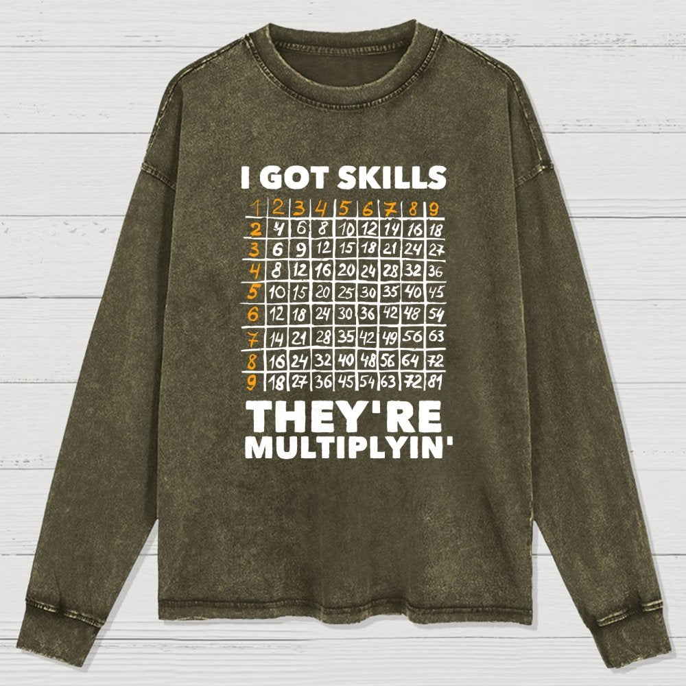 Math Got Skills Multiplying Washed Long Sleeve Tee