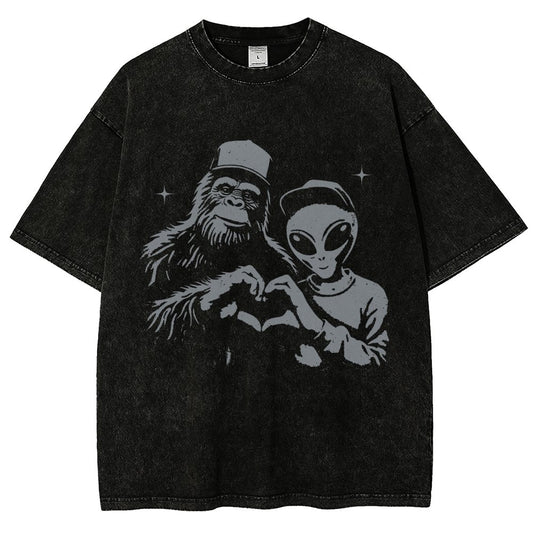 Bigfoot and Aliens Vintage Distressed T-shirt