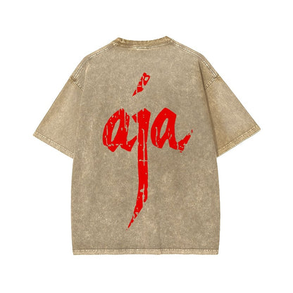 Aja Front And Back Printing Washed T-shirt
