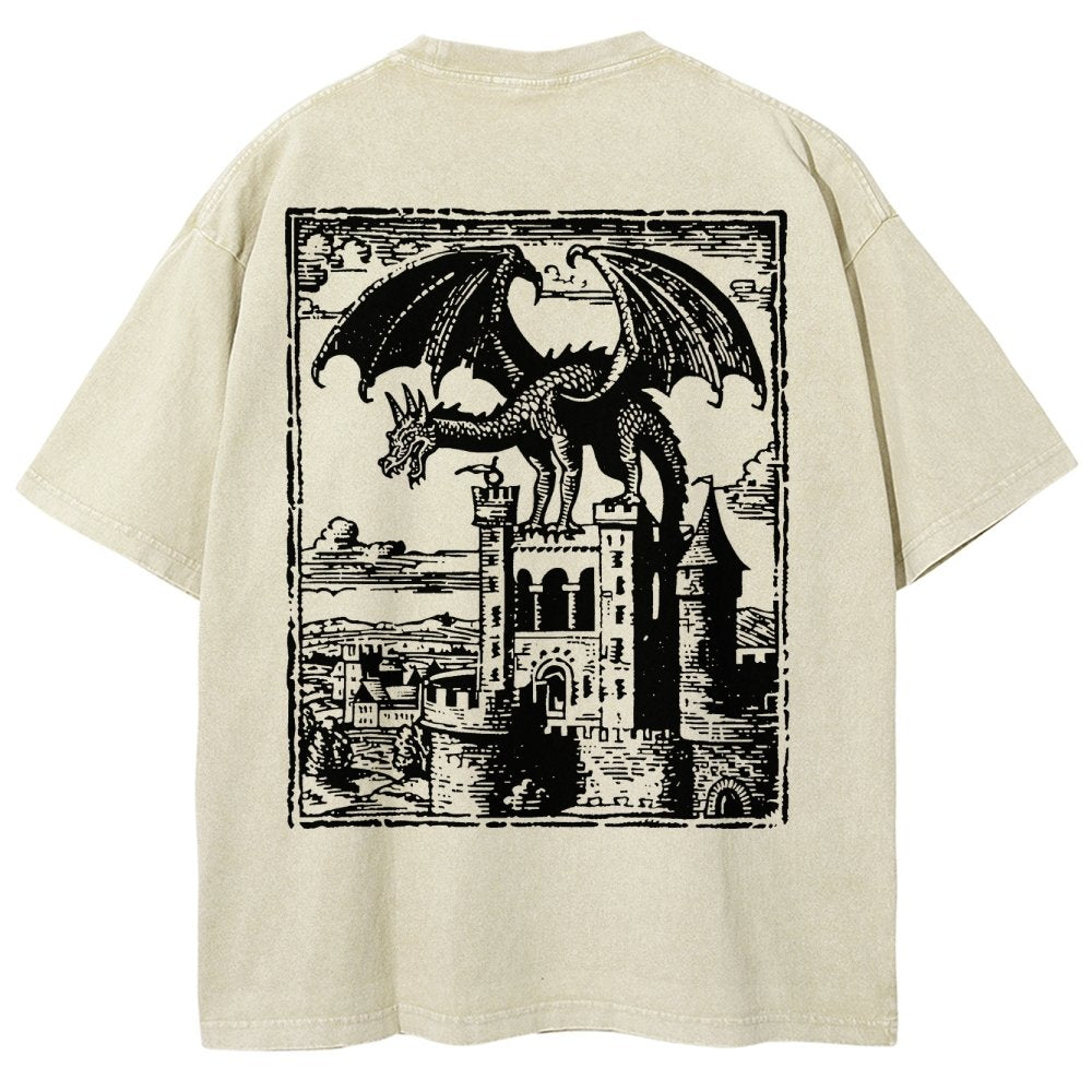 Dragon Vintage Dark Art Graphic Washed T-Shirt