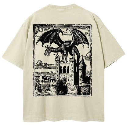 Dragon Vintage Dark Art Graphic Washed T-Shirt