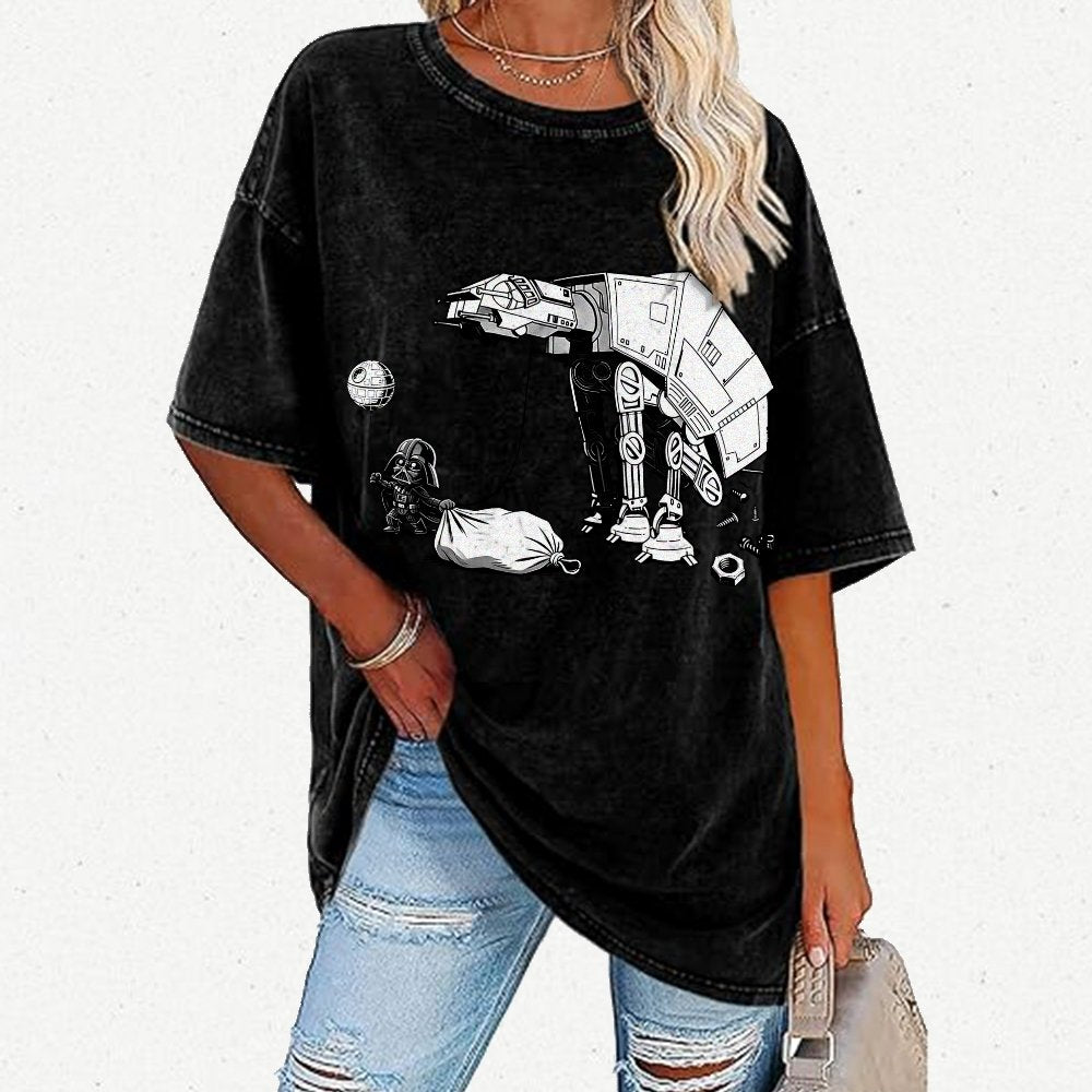 Picking Up Feces With A Huge Poop Bag Empire Robot Dog-Planet Battles Vintage Distressed T-shirt