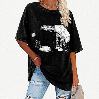 Picking Up Feces With A Huge Poop Bag Empire Robot Dog-Planet Battles Vintage Distressed T-shirt