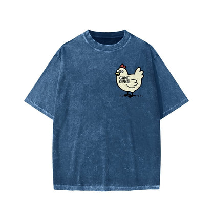 Chicken Game Don't Look At The Chicken Front And Back Printing Washed T-shirt