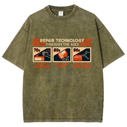 Repair Technology Through the Ages Vintage Distressed T-shirt