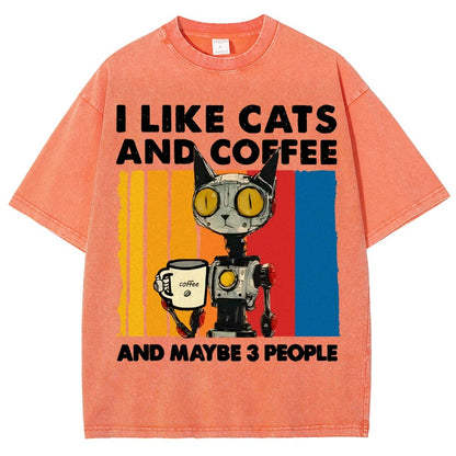 I Like Robot Cats And Coffee Vintage Distressed T-shirt