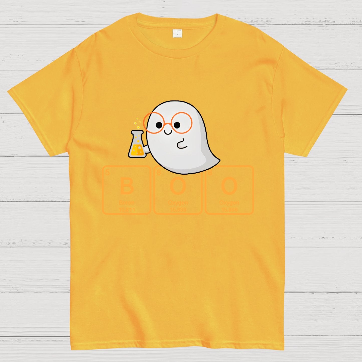 Ghost Scientist With Periodic Table of Elements that Spell BOO, Halloween Geek T-Shirt