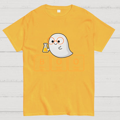 Ghost Scientist With Periodic Table of Elements that Spell BOO, Halloween Geek T-Shirt