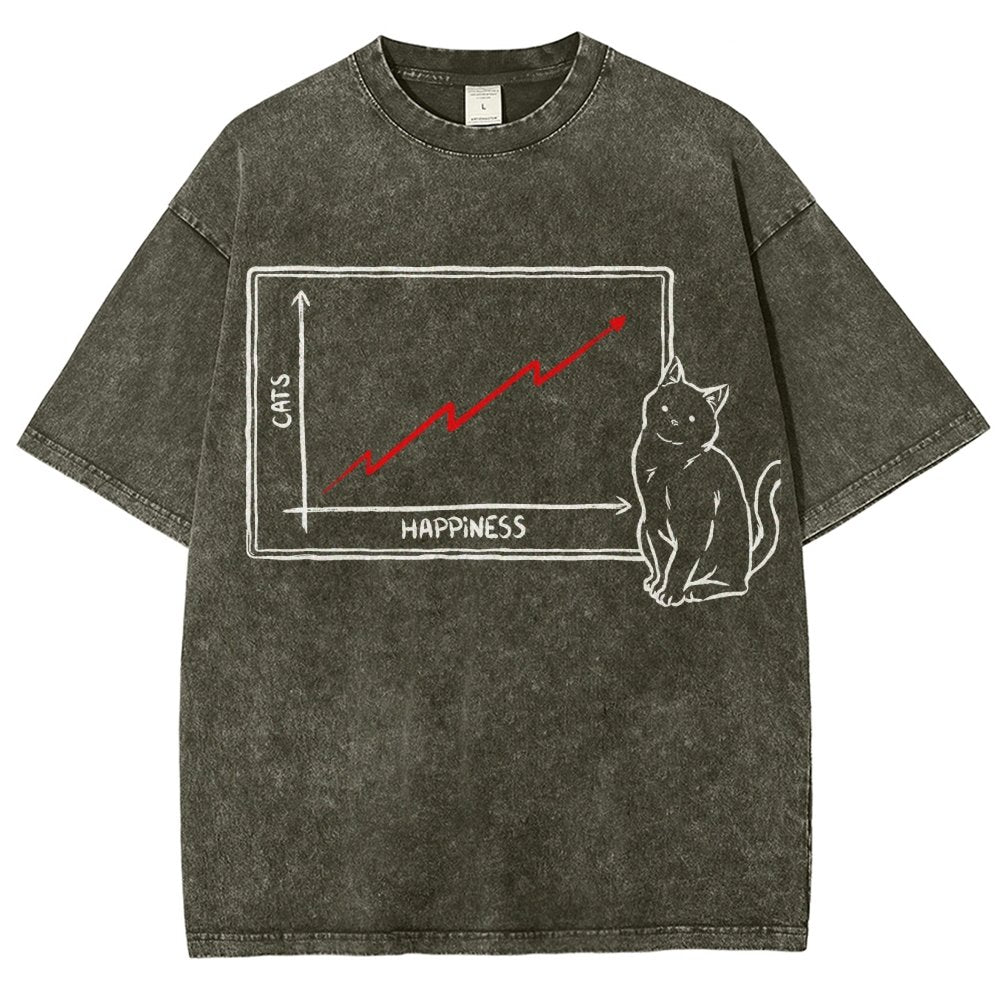 Happiness and Cats Graph Vintage Distressed T-shirt