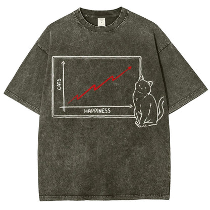 Happiness and Cats Graph Vintage Distressed T-shirt