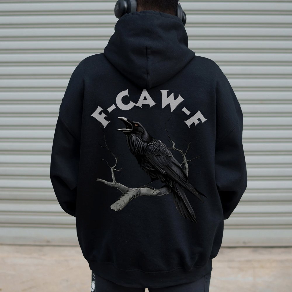 F-Caw-F Funny Crow Printed Back Unisex Cotton Hoodie