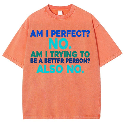 Am I Perfect No Am I Trying To Be A Better Person Also No Funny Quote Vintage Distressed T-shirt