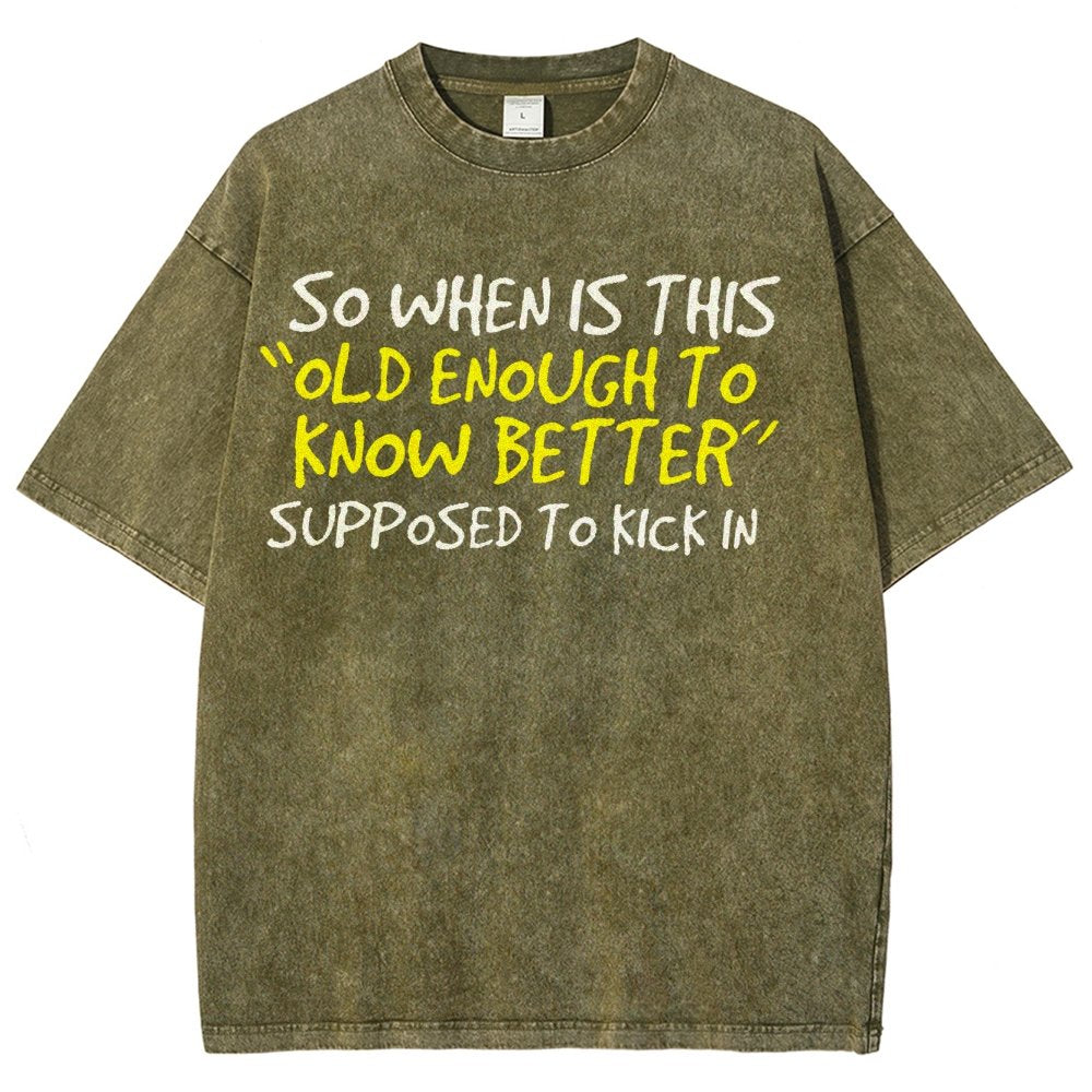 So When Is This Old Enough To Know Better Supposed To Kick In Vintage Distressed T-shirt