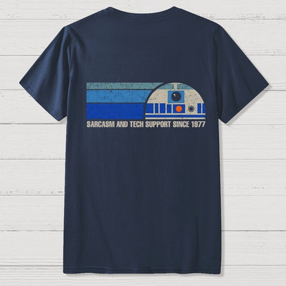 Providing Sarcasm and Tech Support Since 1977  Back Printing Geek T-Shirt