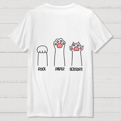 Rock Paper Scissors Hand Game Cute Paw Funny Cat Front And Back Printing Geek T-Shirt